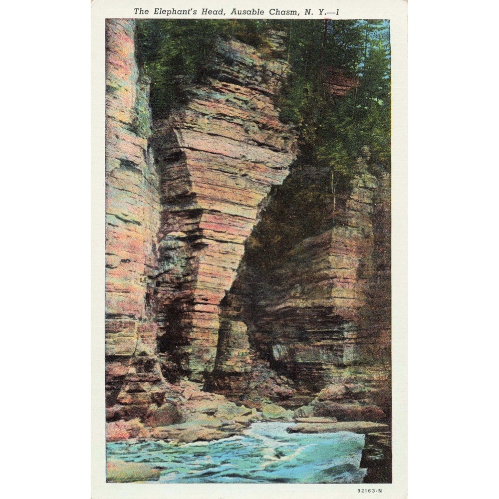 The Elephant's Head Ausable Chasm NY Vintage Linen Postcard 92163-N C.W. Hughes - Picture 1 of 2